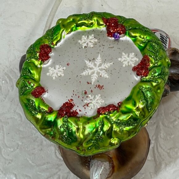 Jingle Beer Moose Head in Wreath Glitter Beer Funnel Glass Christmas Ornament 4" - Picture 9 of 11